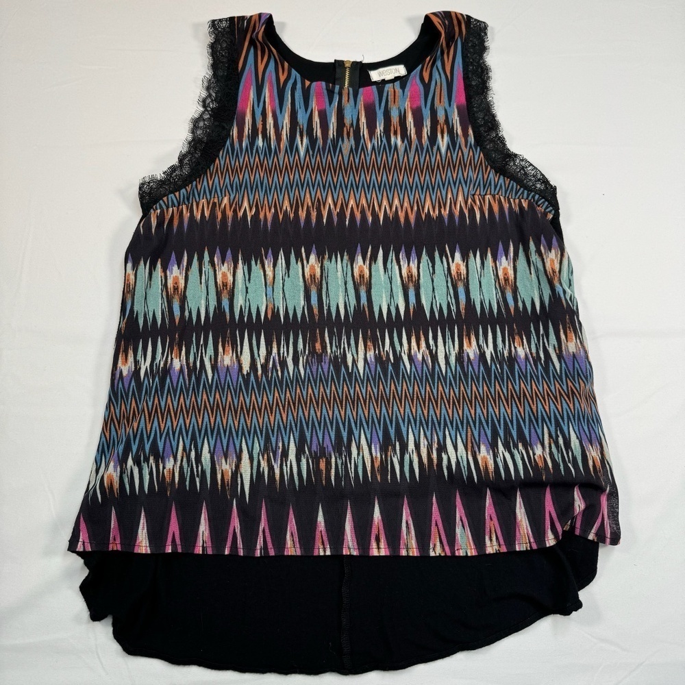 Anthropologie Weston Sleeveless Top Women Sz Medium Black Multi Color Lace